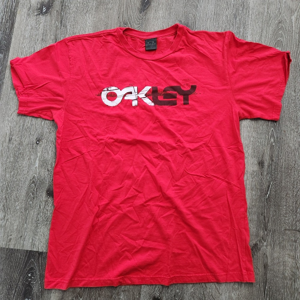 Oakley Mens Graphic T-Shirt Red Short Sleeve Regular Fit Cotton Logo Large